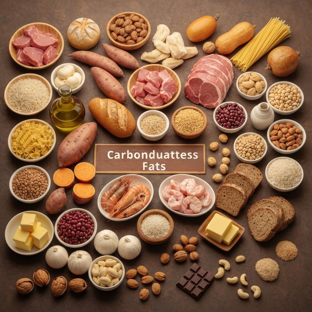 Different macronutrient food groups arranged artistically